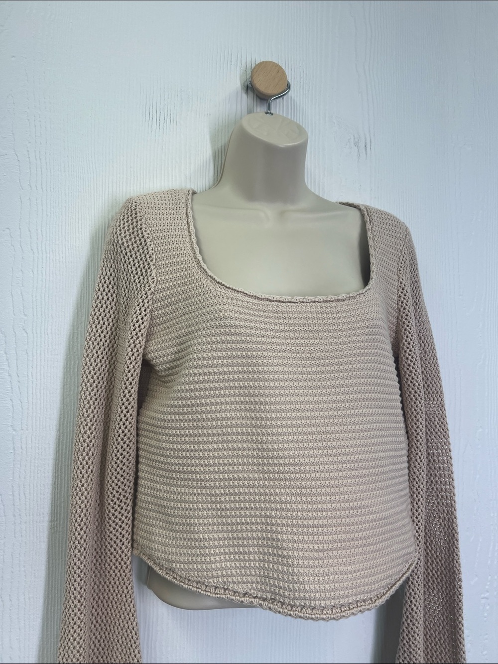 Lulus - Best Essence Beige Knit Square Neck Long Sleeve Sweater Size Small - Picture 5 of 11